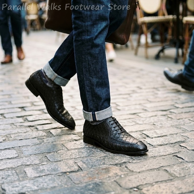 Men'S Shoes Brogues - Sartorial Men Oxfords Fish Scale Embossed