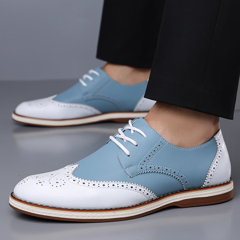 Mens White Blue Two Tone Brogu - Men'S Shoes Brogues 评论和价格