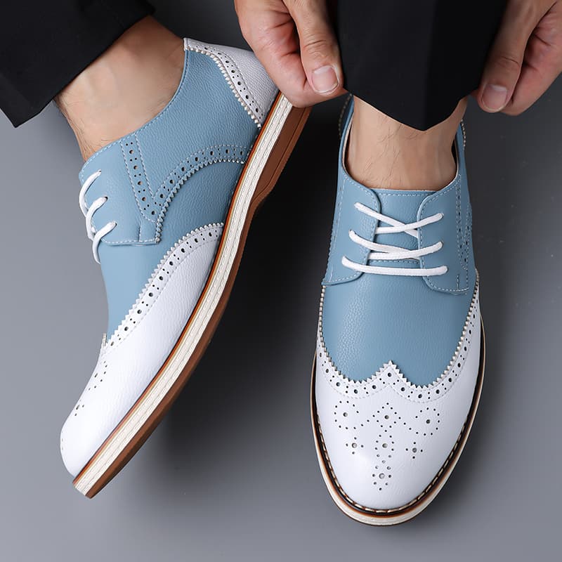 Mens White Blue Two Tone Brogu - Men'S Shoes Brogues 评论和价格